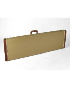 Fender deluxe case for Jazz Bass/Jaguar Bass leather handle and ends tweed & red poodle plush interior 