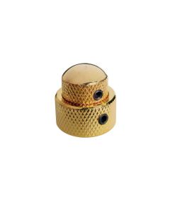 Double dome knob, metal, gold, 14x11 + 19x10mm, with set screws allen type, shaft size 3,0 + 6,0