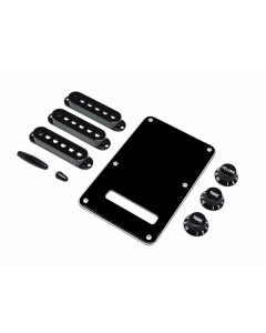 Fender Genuine Replacement Part strat accessory kit contains pot knobs switch tip backplate pickup covers black 