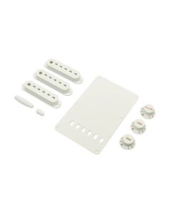 Fender Genuine Replacement Part strat accessory kit contains pot knobs switch tip backplate pickup covers white 