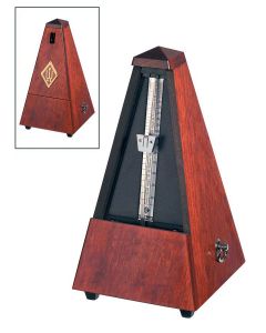 Wittner Maelzel metronoom, pyramide-model, houten behuizing, mahonie kleurig, mat zijde, zonder bel