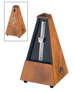 Wittner Maelzel metronoom, pyramide-model, houten behuizing, walnoot-kleurig, mat zijde, zonder bel