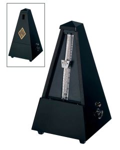 Wittner Maelzel metronoom, pyramide-model, houten behuizing, zwart, hoogglans afwerking, met bel