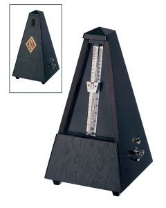 Wittner Maelzel metronoom, pyramide-model, houten behuizing, eiken zwart, mat, met bel