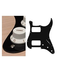 Pickguard Strat, 1 ply, black, HH, 3 pot holes, 3-5 switch