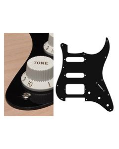 Pickguard Strat, 1 ply, black, SSH, 3 pot holes, 3-5 switch