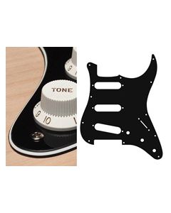 Pickguard Strat, 3 ply, black, standard, SSS, 3 pot holes, 3-5 switch