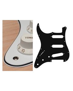 Pickguard Strat, 3 ply, white, standard, SSS, 3 pot holes, 3-5 switch, lefthanded