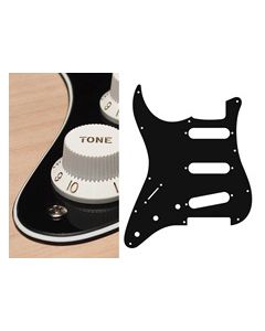 Pickguard Strat, 3 ply, black, standard, SSS, 3 pot holes, 3-5 switch, lefthanded
