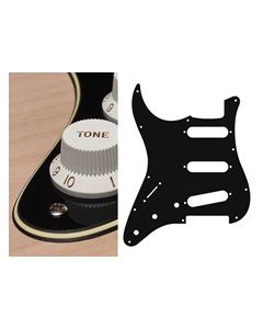 Pickguard Strat, 3 ply, black and cream, standard, SSS, 3 pot holes, 3-5 switch, lefthanded