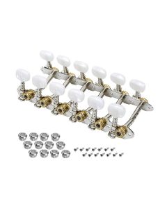 Stemmechanieken voor 12-snarige gitaar, dubbel geboorde metalen as, 125,0mm, plastic knoppen