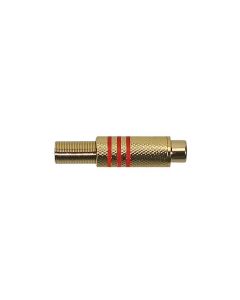 RCA plug, female, zwart metaal, 2 stuks rode ring, veer 6,2 mm, gouden contacten type2