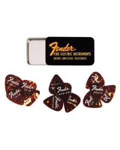Fender fine electric pick tin, 351 shape, assorted gauges, 12 pieces