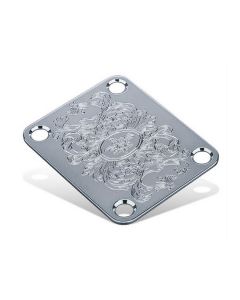 Gotoh Luxury Mode neck joint plate, engraved acanthus style motif, chrome