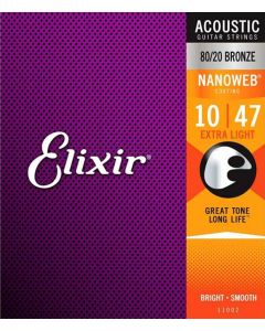 Elixir Nanoweb string set acoustic coated 80/20 bronze, extra light, 010-014-023-030-039-047
