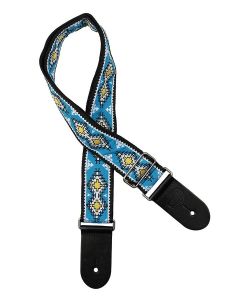 Gaucho Traditional Series guitar strap, 2  jacquard weave, leather slips, multi colors