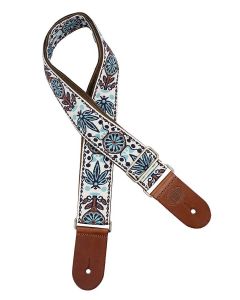 Gaucho Traditional Deluxe Series guitar strap, 2  jacquard weave, brown leather slips, brown garment leather backing, white/blue