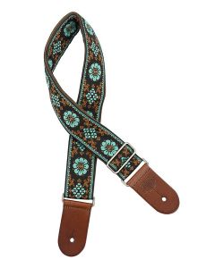 Gaucho Traditional Deluxe Series guitar strap, 2  jacquard weave, brown leather slips, brown garment leather backing, brown/blue