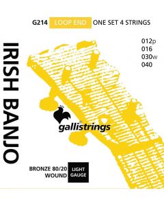 Galli string set Irish tuning tenor banjo bronze wound, loop end, light gauge, 012p-016-030w-040