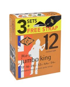 Rotosound Jumbo King 3-pack with free strap - 3 string sets acoustic phosphor brounze wound 12-54