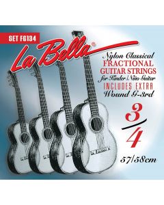 LaBella Fractional Series snarenset klassiek, 3/4 mensuur, clear nylon trebles, silverplated basses, extra G-3 (wound)