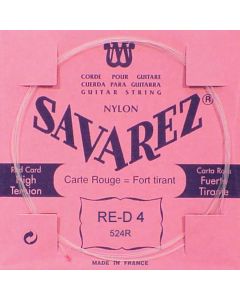 Savarez D-4-snaar, silverplated nylon (rouge), sluit aan bij 520-R set, hard tension