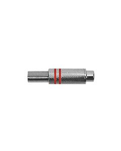 RCA plug, female, metaal nikkel, 2 stuks rode ring, veer 6,2 mm